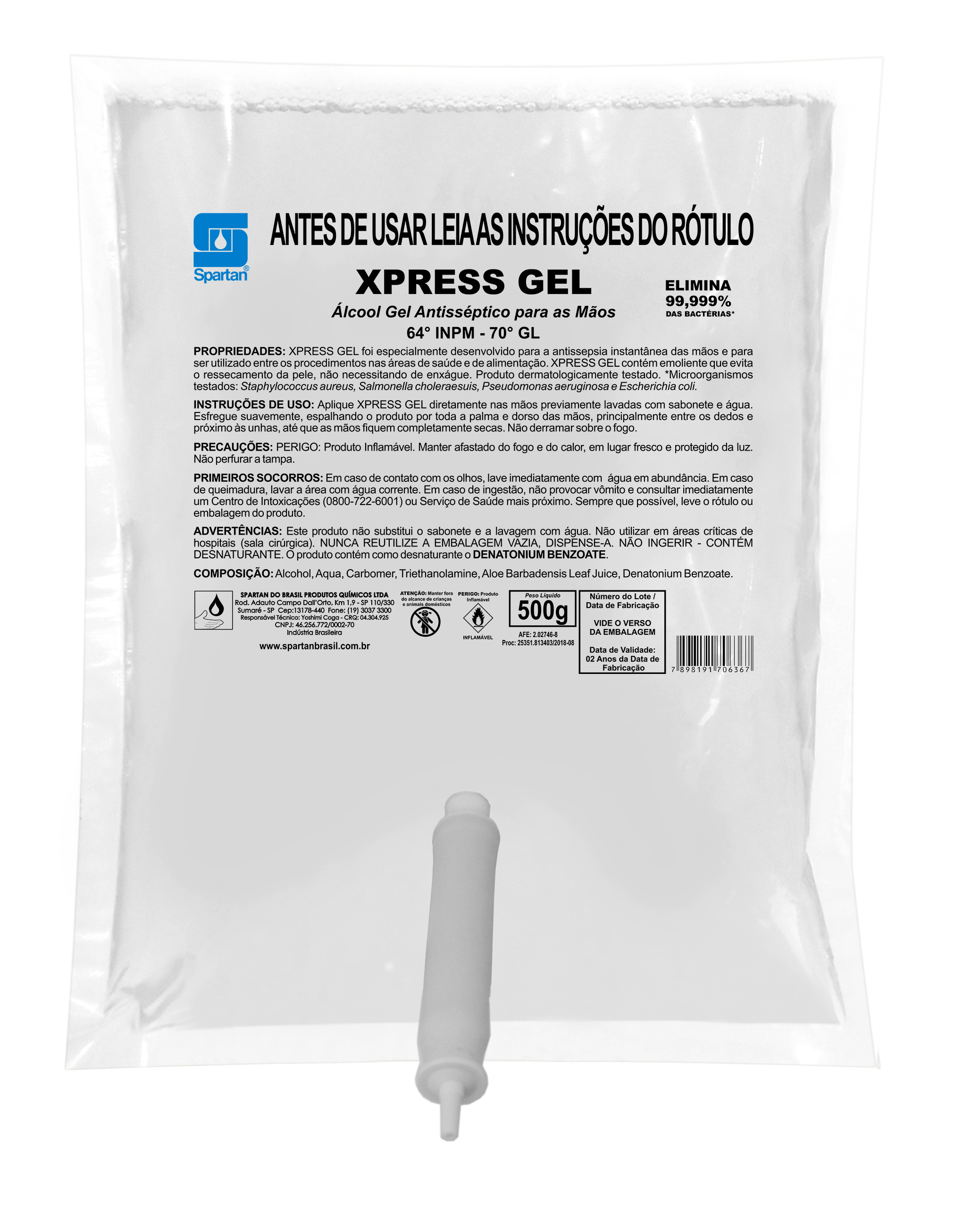 Álcool Gel Xpress Refil 500g Spartan – Higienização e Hidratação